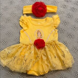 Yellow Princess Tutu Baby Costume Dress with Red Flower Headband